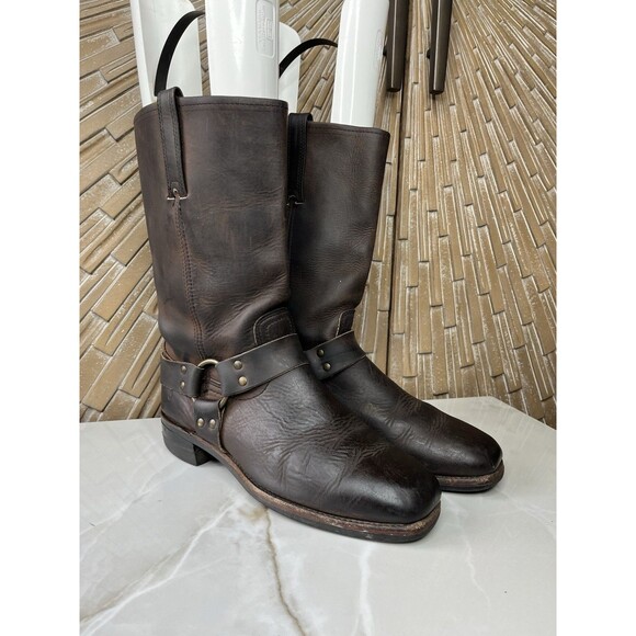 Vtg Frye Harnes Tall Moto Cowboy Boots Leather Brown Sz 10.5 Men main image 6